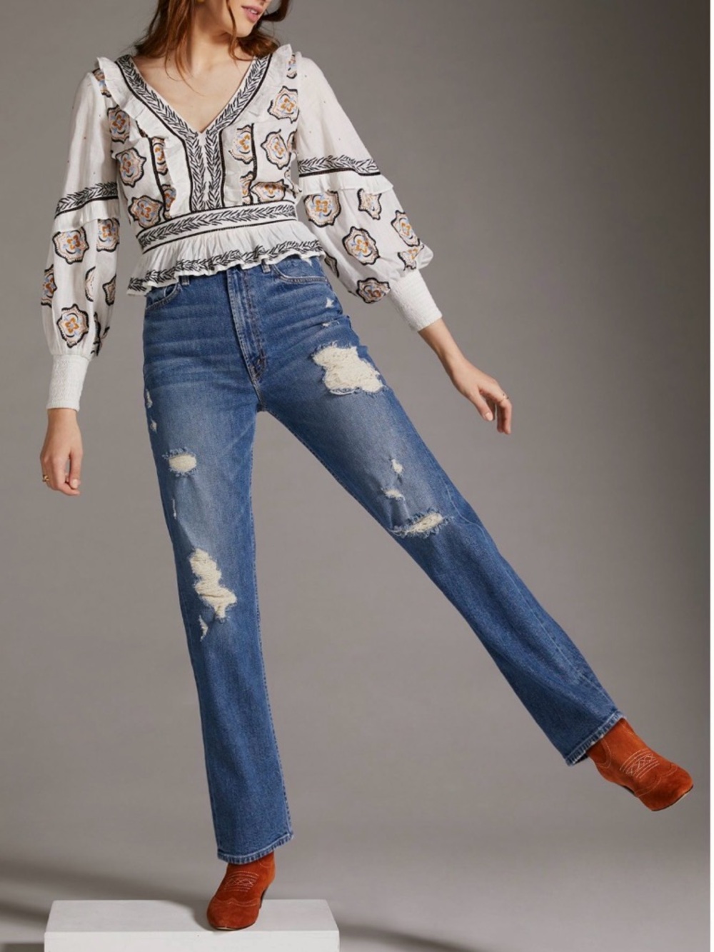 MOTHER SUPERIOR Jeans High Waisted Study Hover Peaches and Screams Blue Size 26